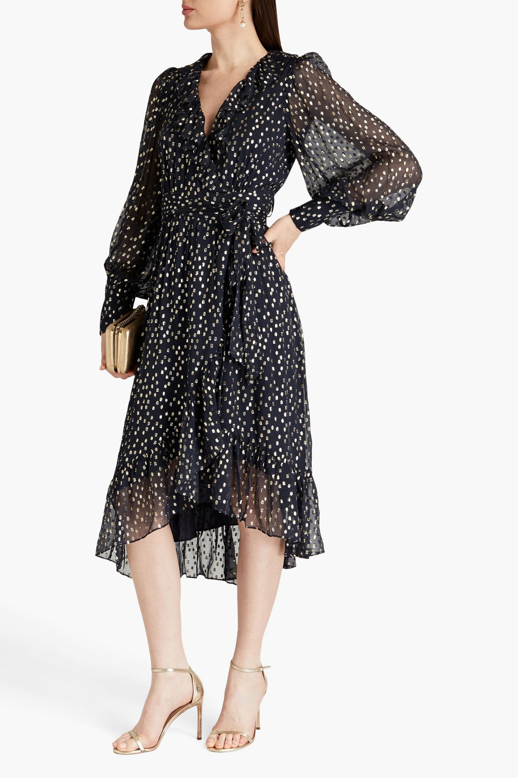 Zimmermann Ruffled metallic fil coupé silk-blend crepon midi wrap dress