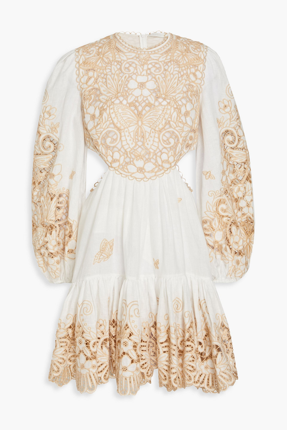 Zimmermann - Broderie anglaise-paneled cutout linen mini dress - White - 3