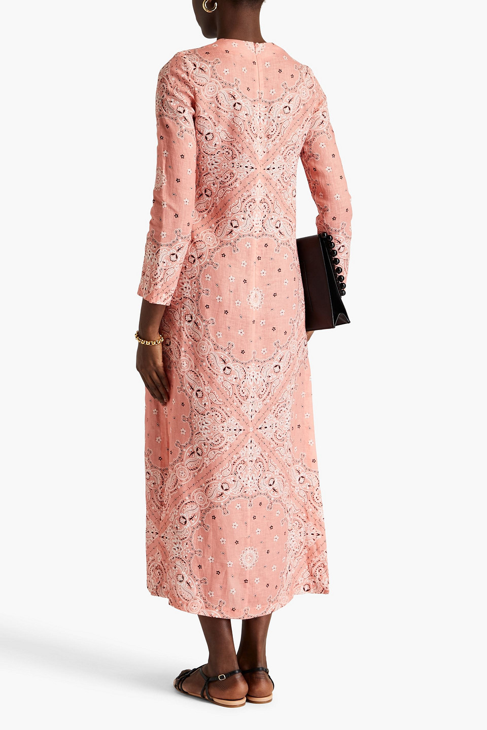 Shop Zimmermann Paisley-print Linen Maxi Dress In Peach