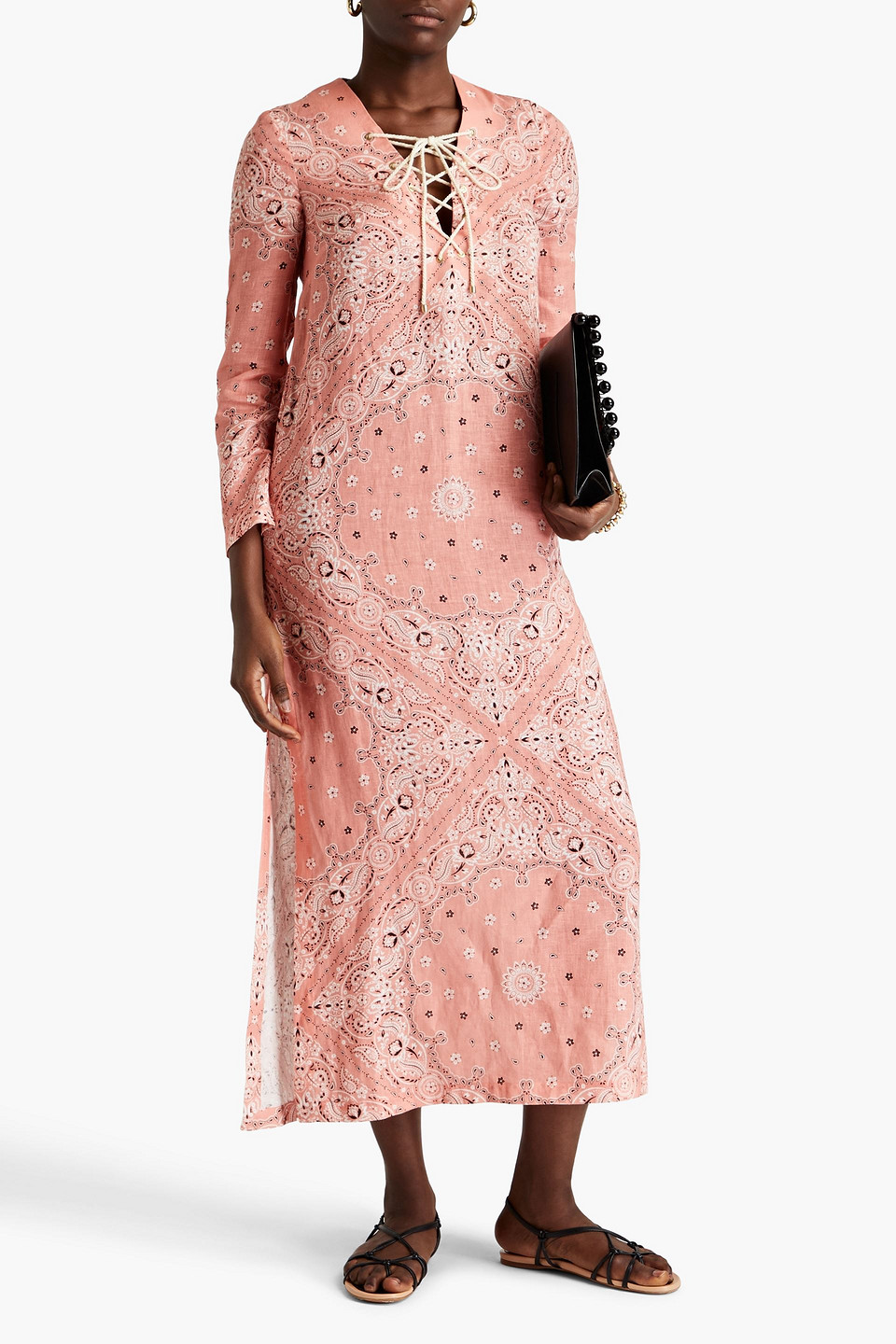 Shop Zimmermann Paisley-print Linen Maxi Dress In Peach