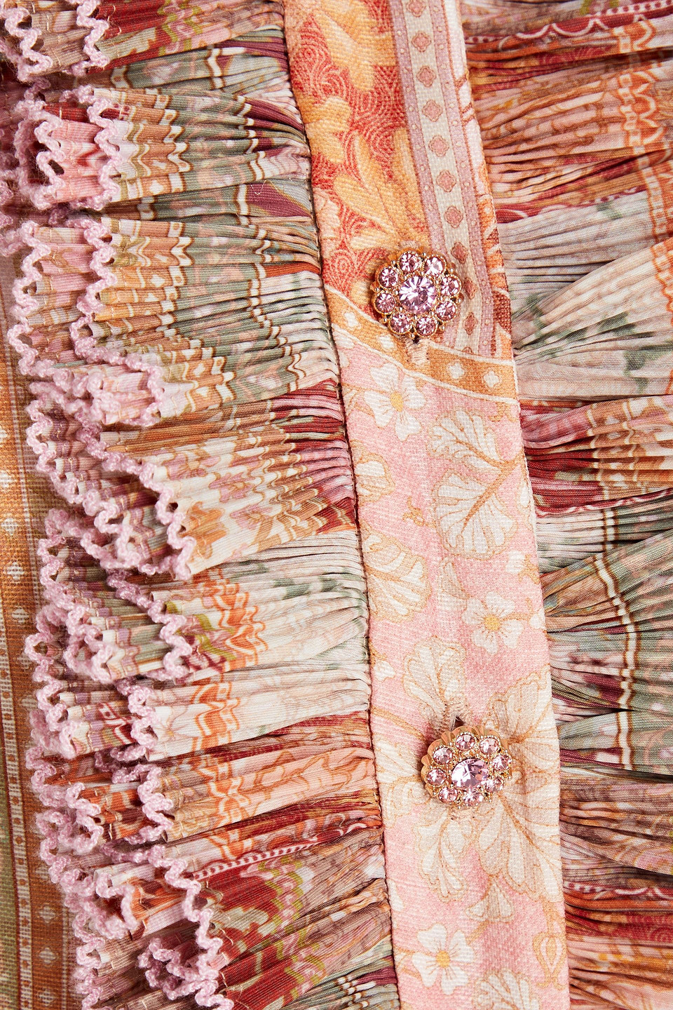 Zimmermann Embellished Linen And Silk-blend Mini Shirt Dress In Peach