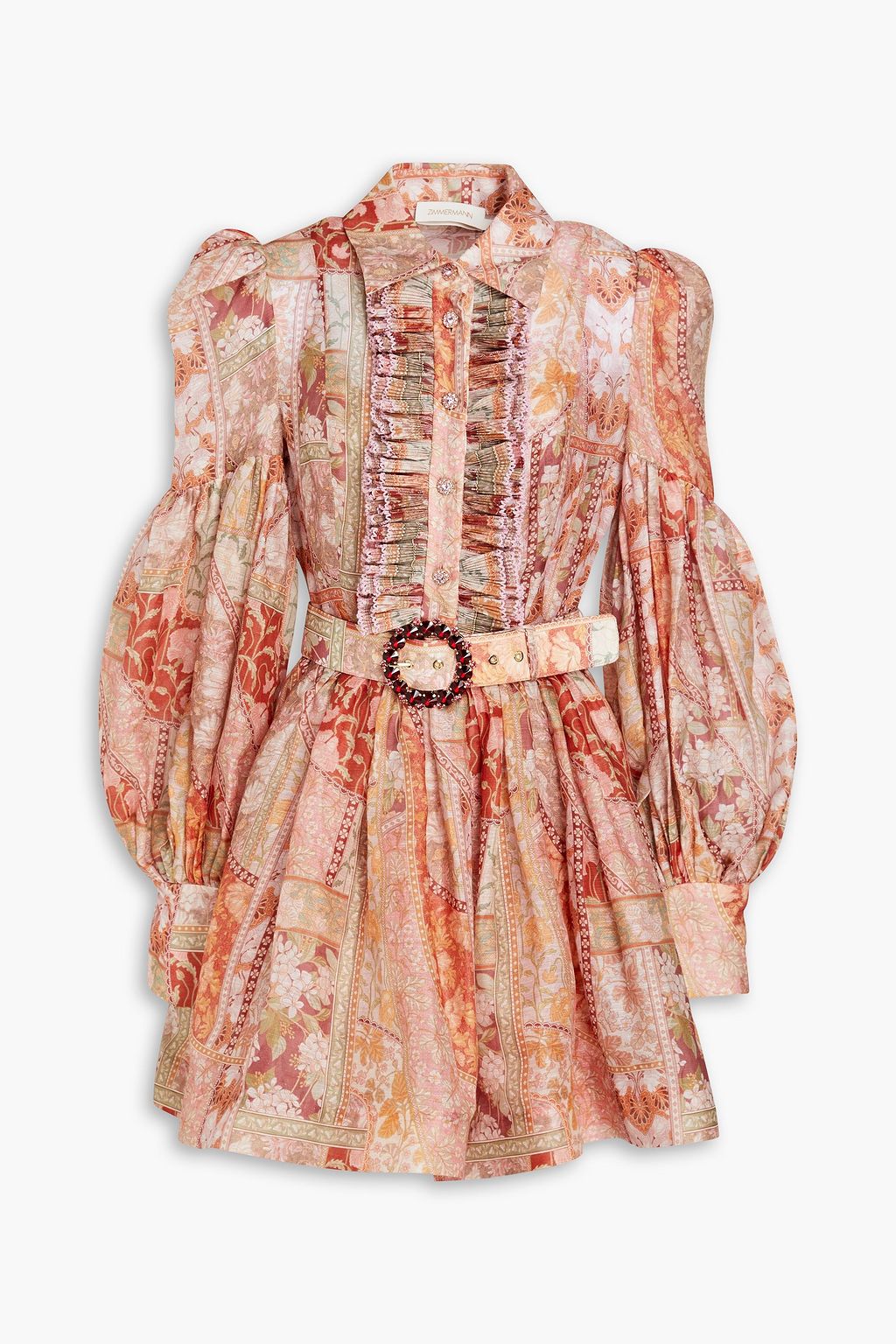 ZIMMERMANN Belted floral-print linen and silk-blend mini shirt dress | THE  OUTNET