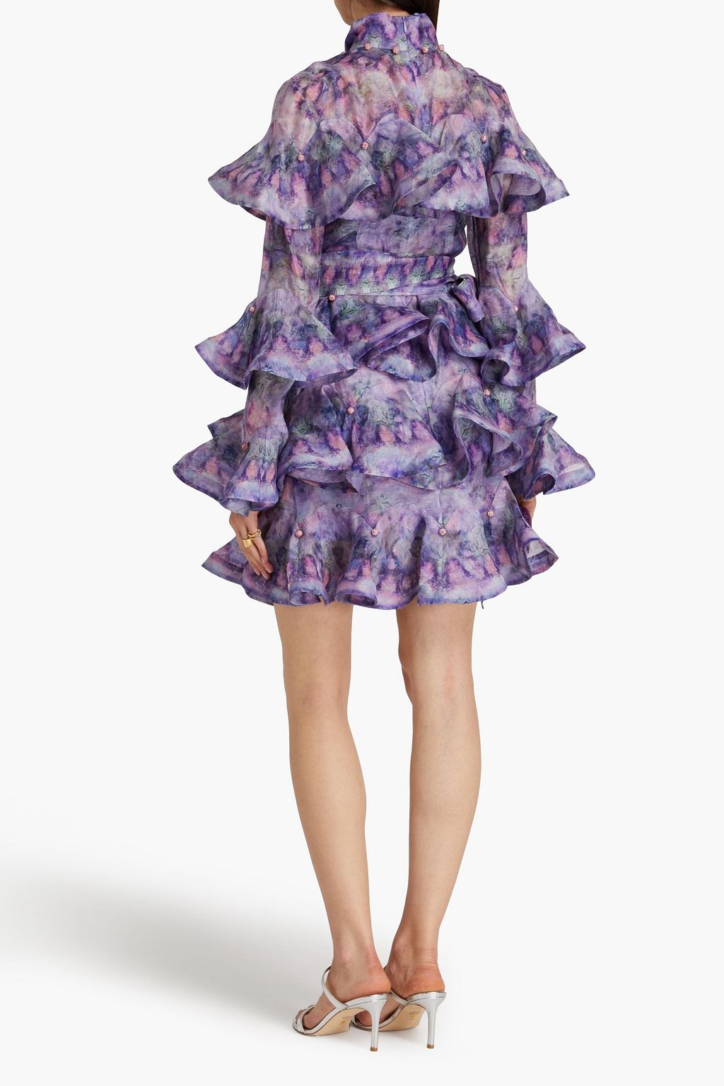 ZIMMERMANN Ruffled printed linen and silk-blend gauze mini dress