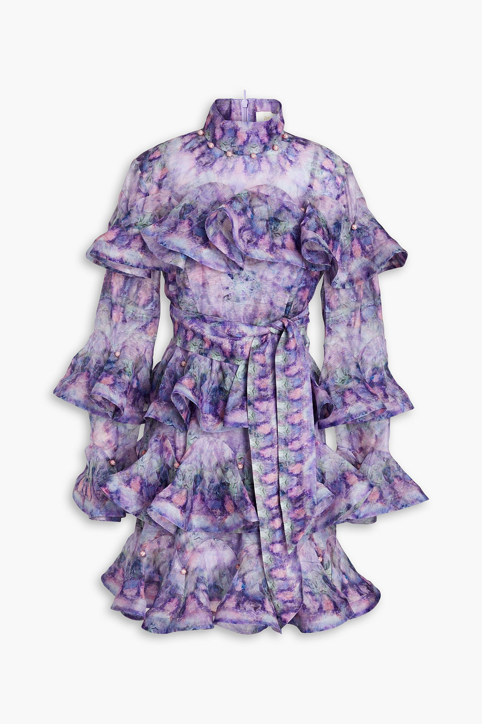 Zimmermann Celestial Printed Silk And Linen Minidress In Violet