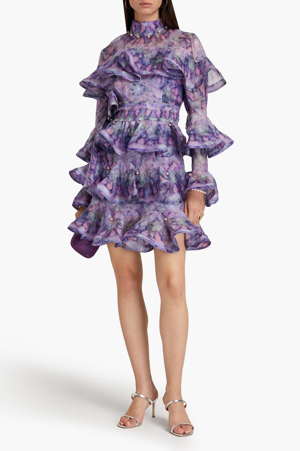 ZIMMERMANN Ruffled printed linen and silk-blend gauze mini dress