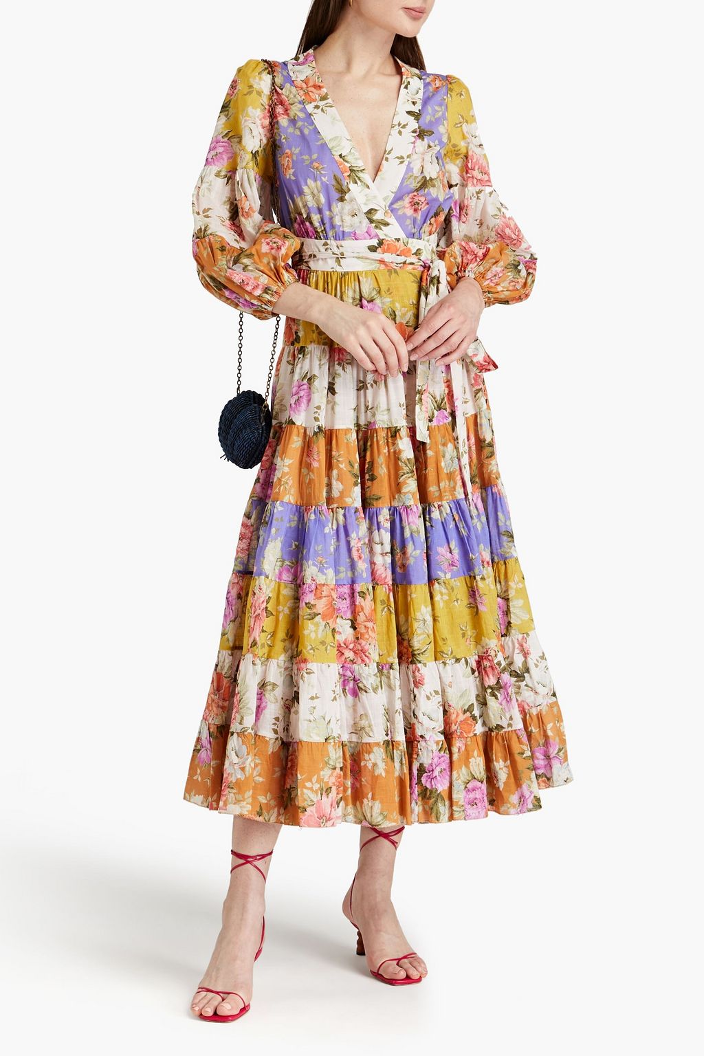 ZIMMERMANN Tiered floral-print cotton-gauze midi wrap dress