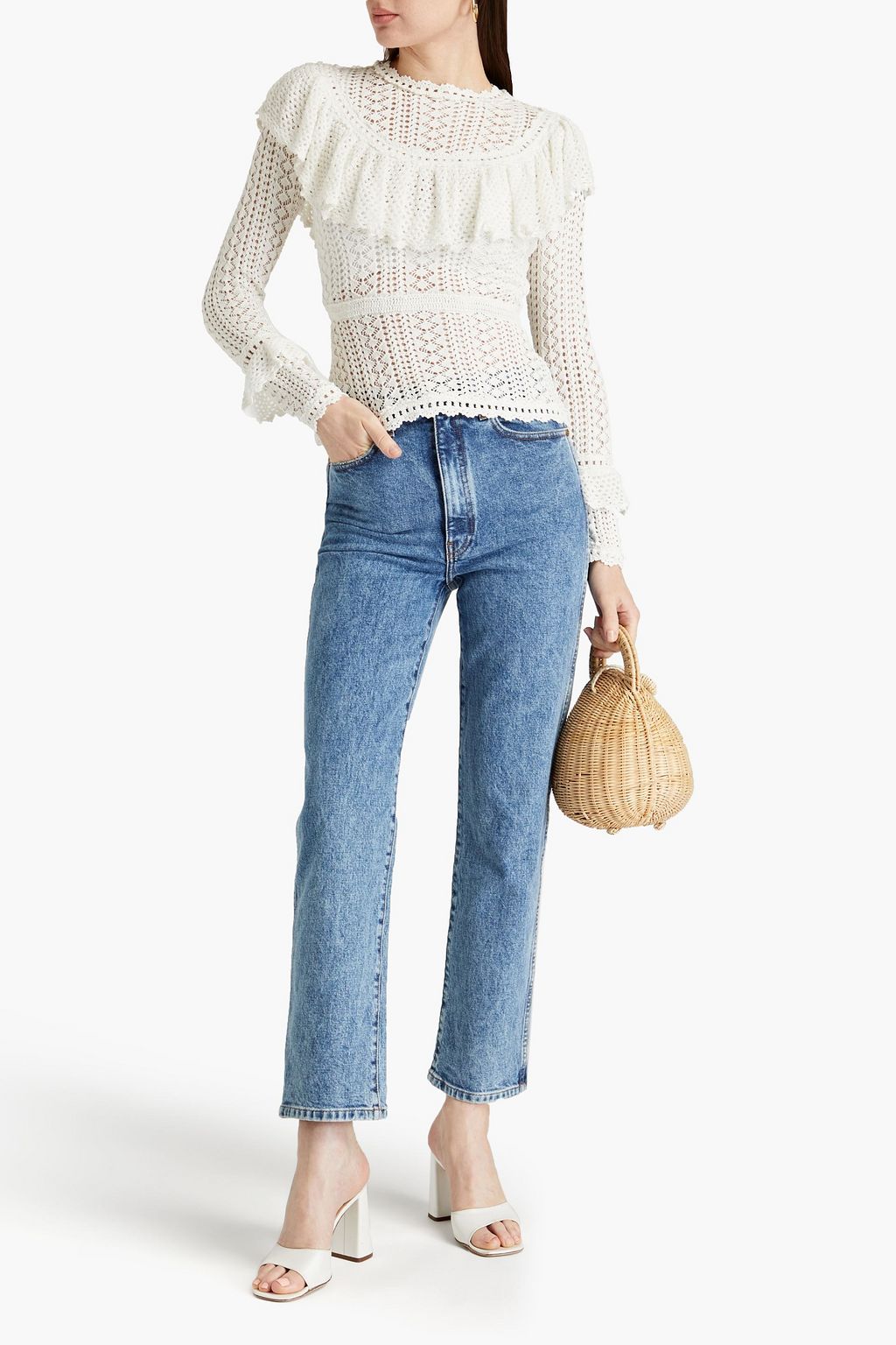 ZIMMERMANN Ruffled crocheted cotton blouse