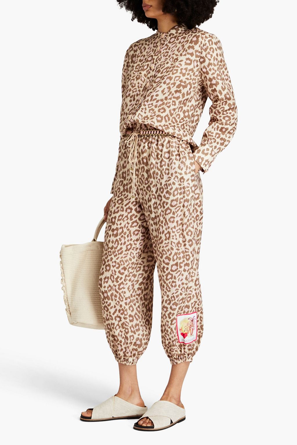 ZIMMERMANN Cropped leopard-print linen track pants