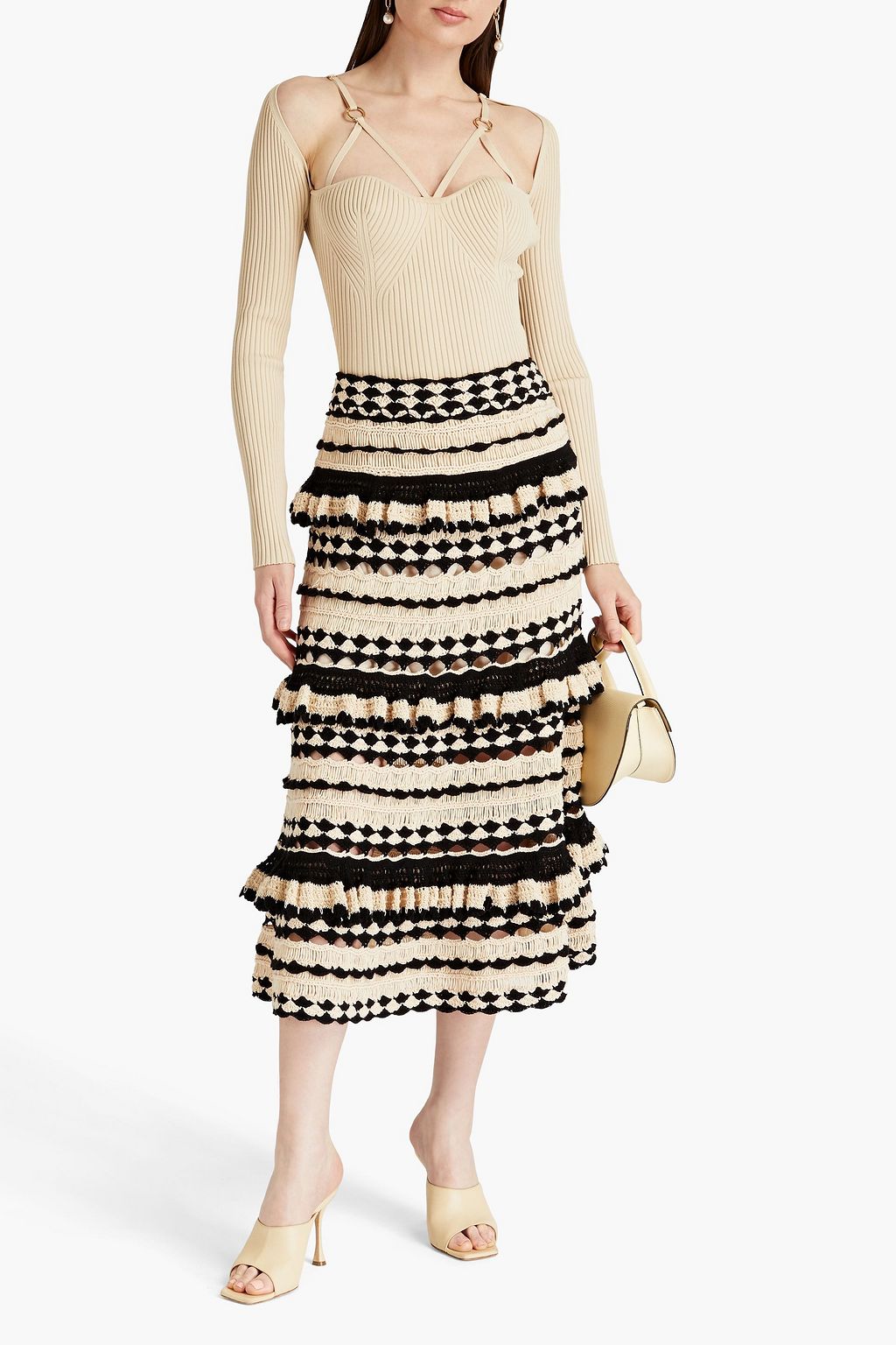 ZIMMERMANN Tiered crocheted cotton midi skirt THE