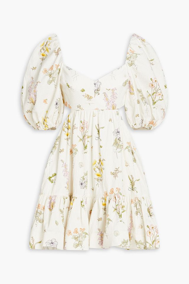 Cutout floral-print stretch-cotton seersucker mini dress