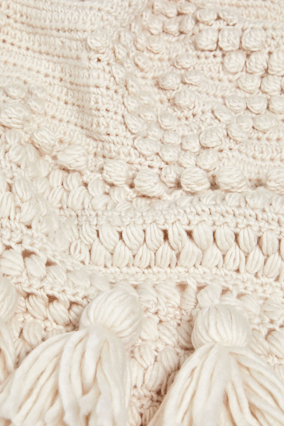 ZIMMERMANN TASSELED CROCHET-KNIT WOOL SCARF