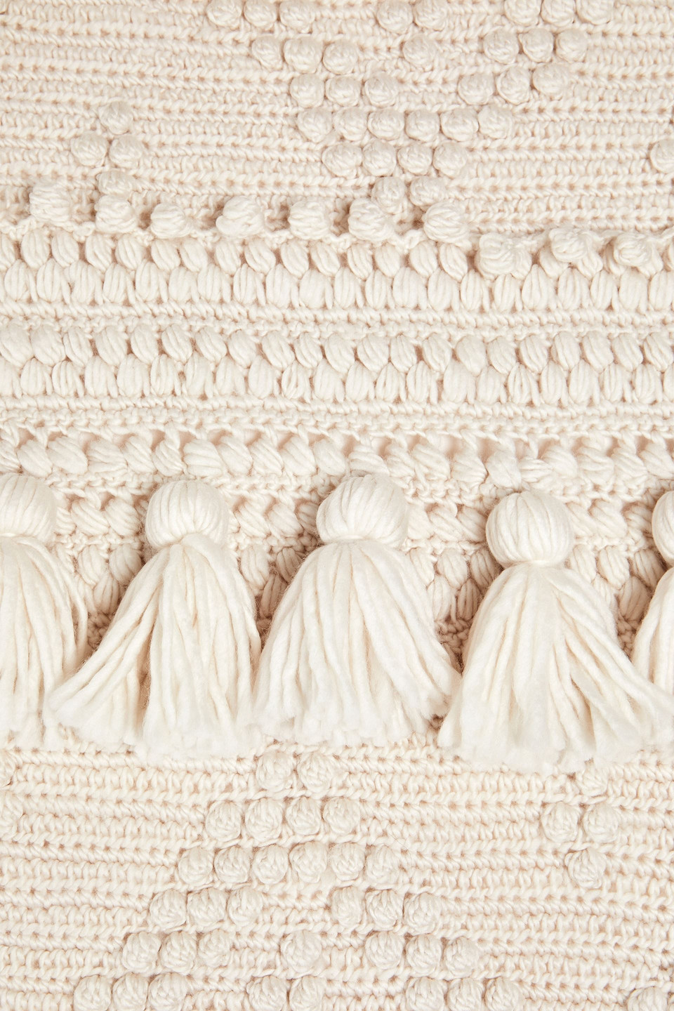 ZIMMERMANN TASSELED CROCHET-KNIT WOOL SCARF