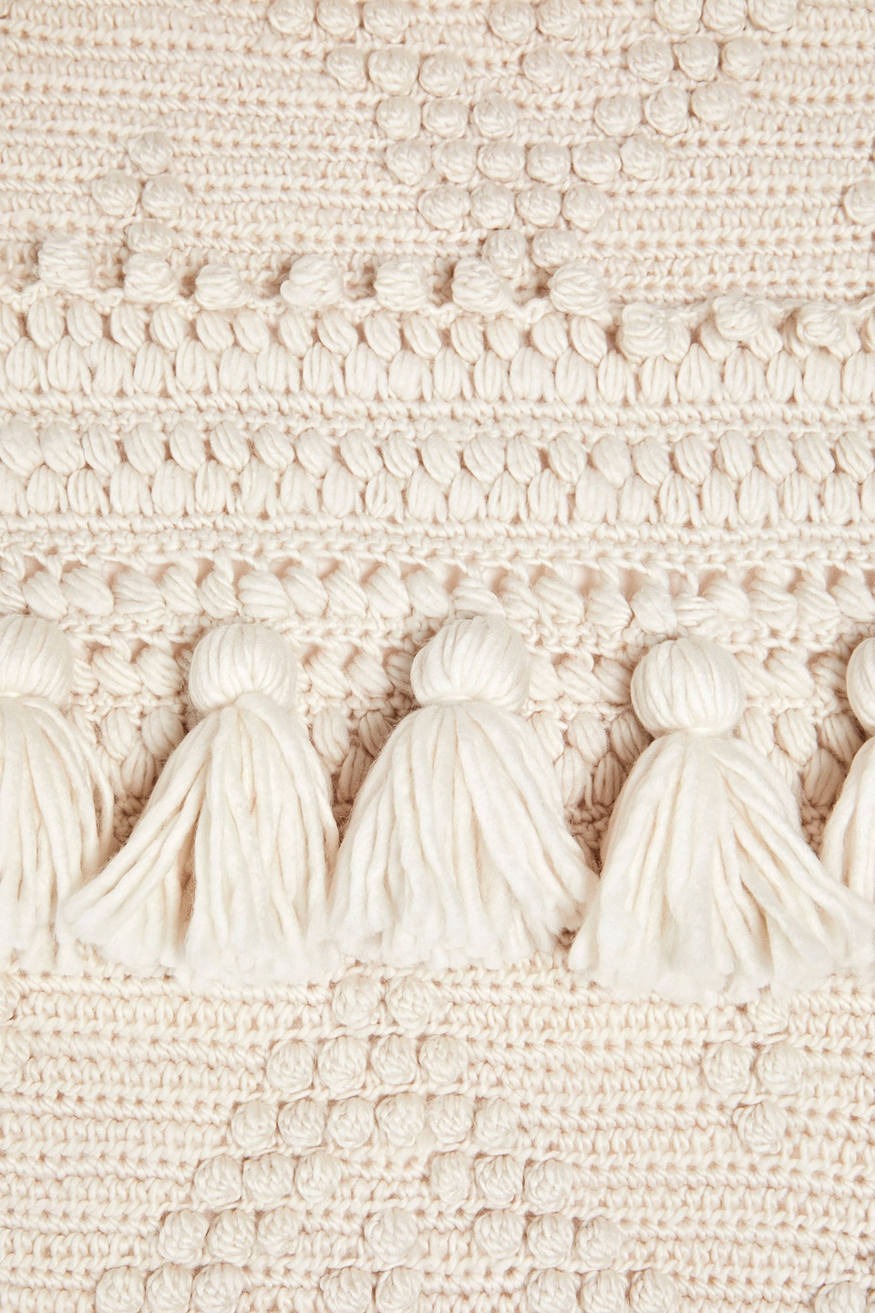 Shop Zimmermann Tasseled Crochet-knit Wool Scarf In Ivory