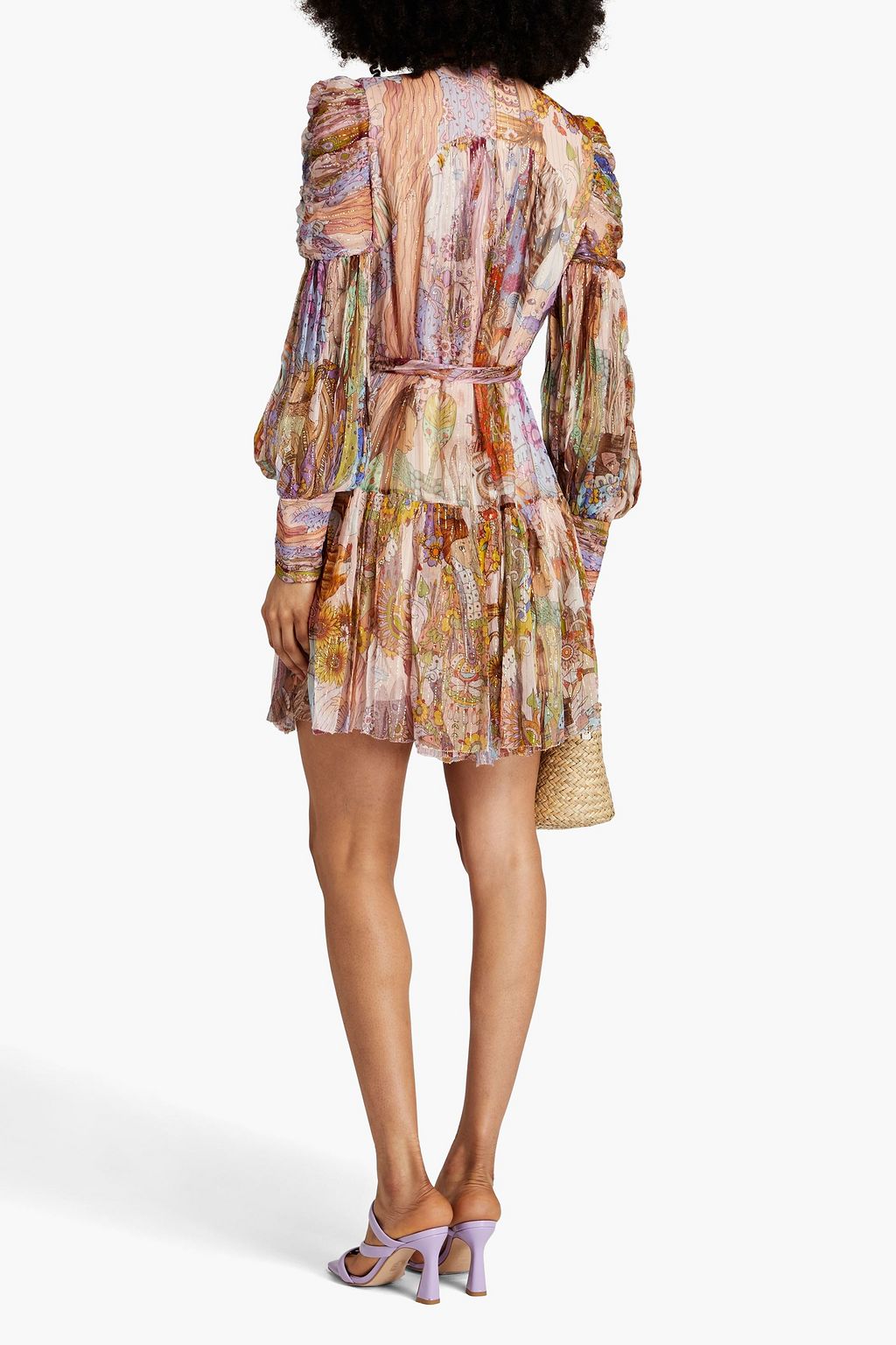ZIMMERMANN Verziertes Minikleid aus Seidenkrepon mit Print in Metallic-Optik
