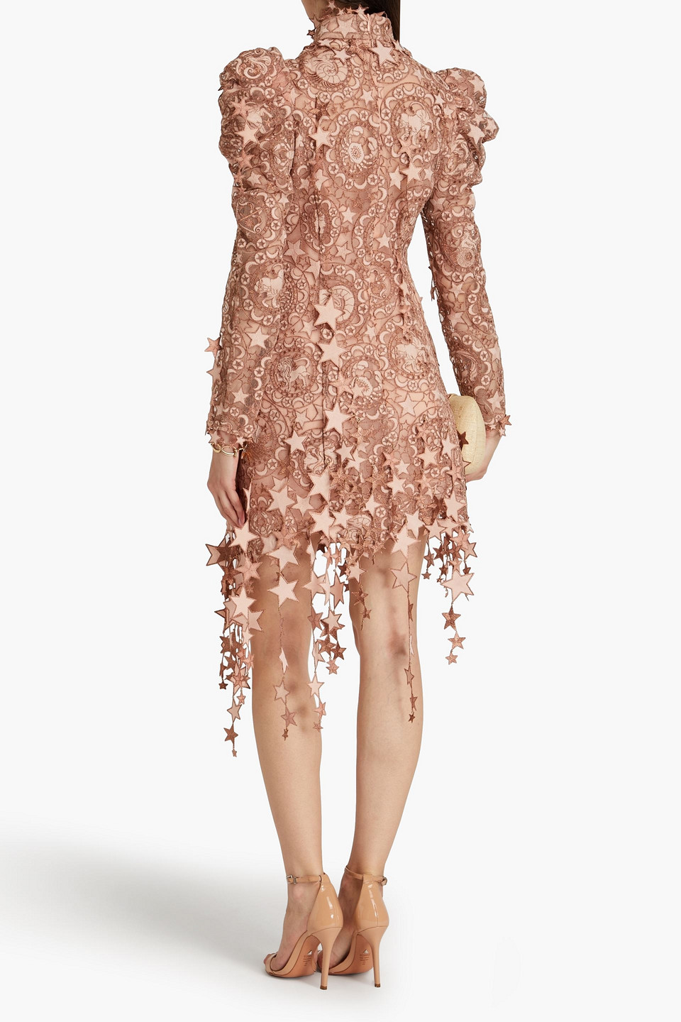 Zimmermann Celestial Zodiac Embroidered Long Sleeve Mesh Minidress In Antique Rose
