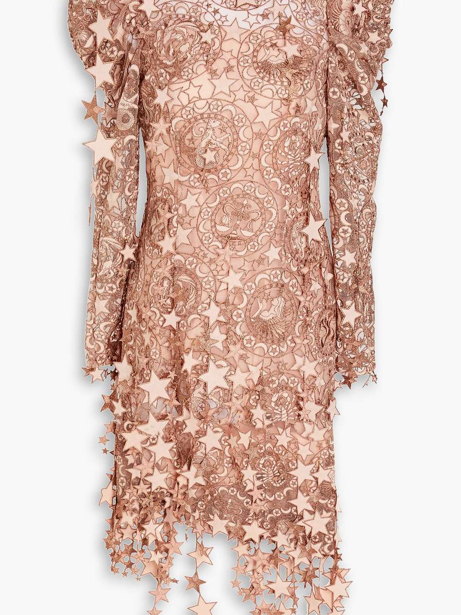 asymmetric metallic embroidered tulle dress