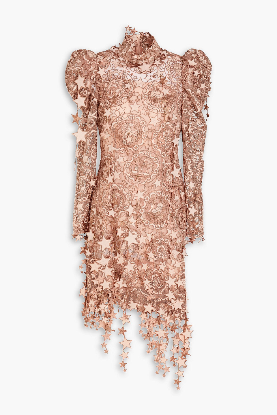 Shop Zimmermann Asymmetric Metallic Embroidered Tulle Dress In Antique Rose