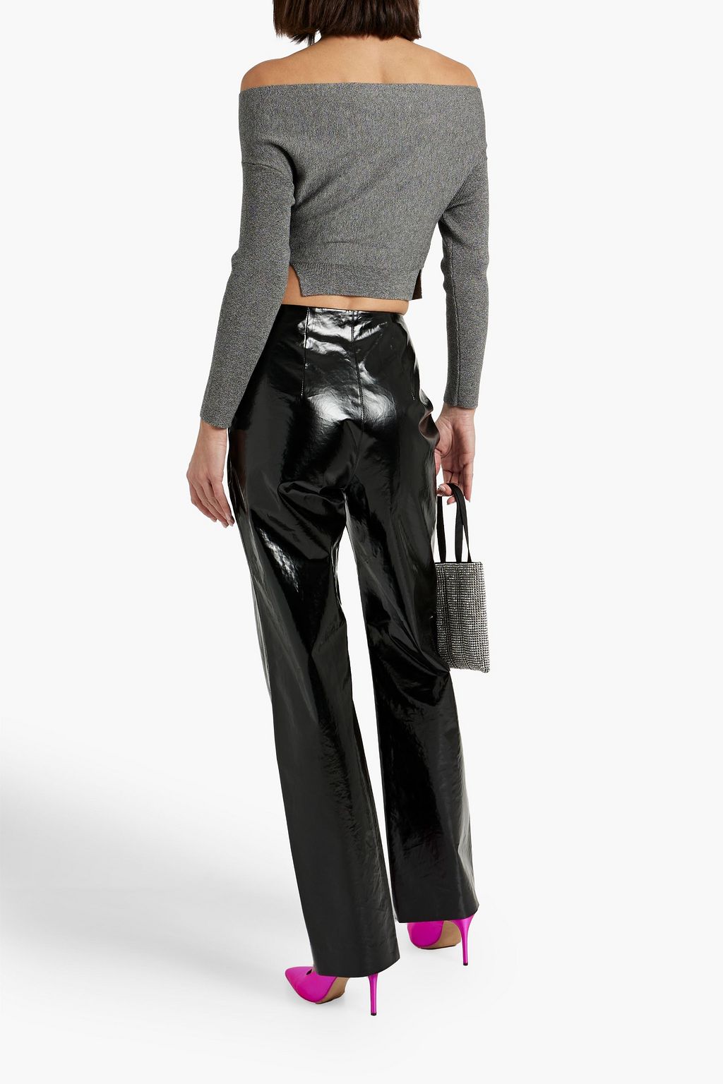 MICHELLE MASON Off-the-shoulder cropped stretch-knit top