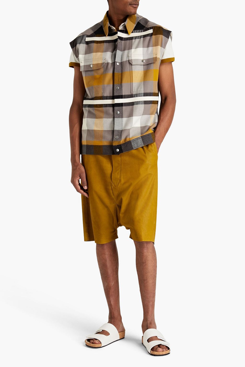 RICK OWENS Oversized checked cotton-flannel shirt