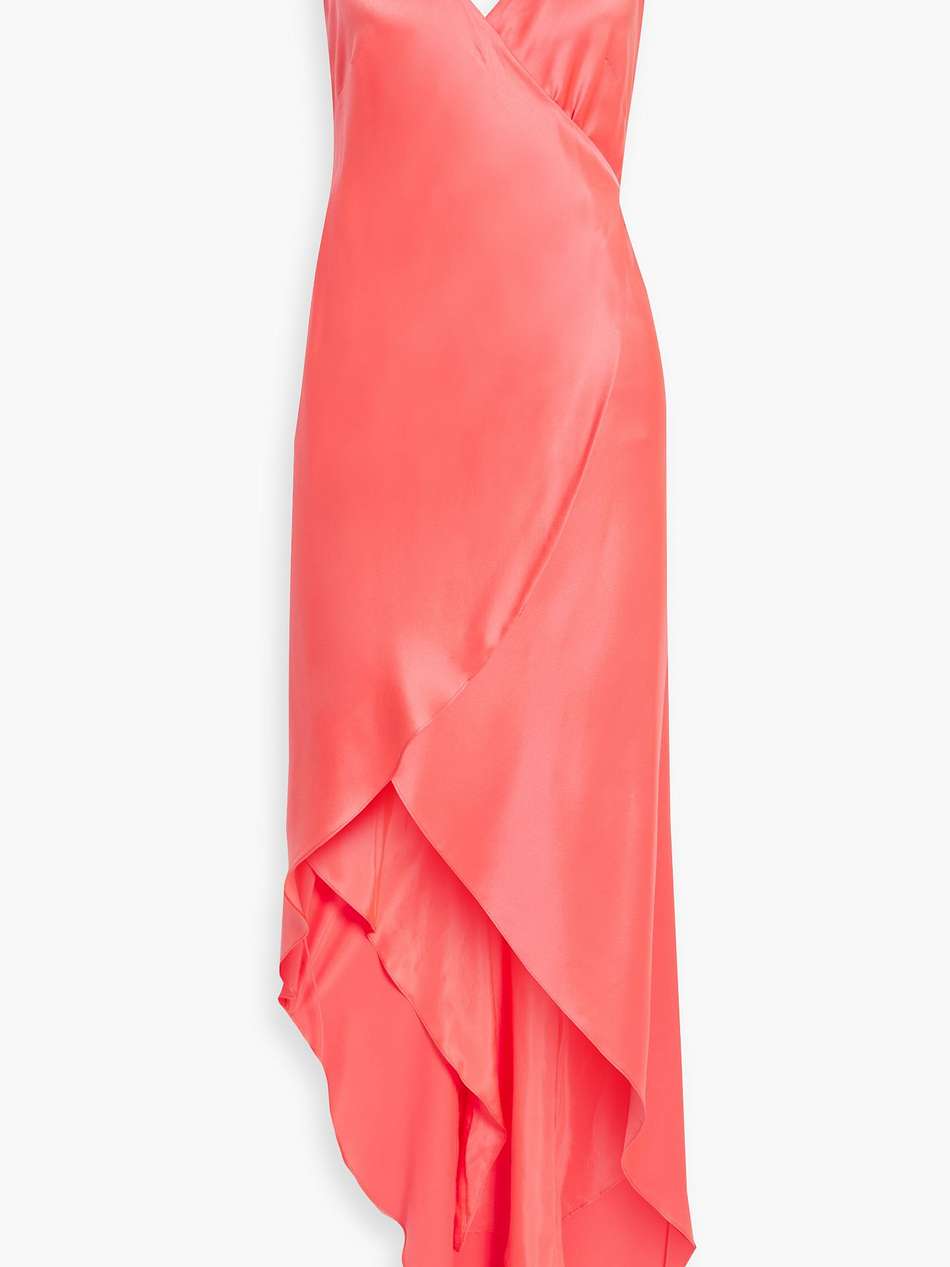 asymmetric silk-satin maxi wrap dress
