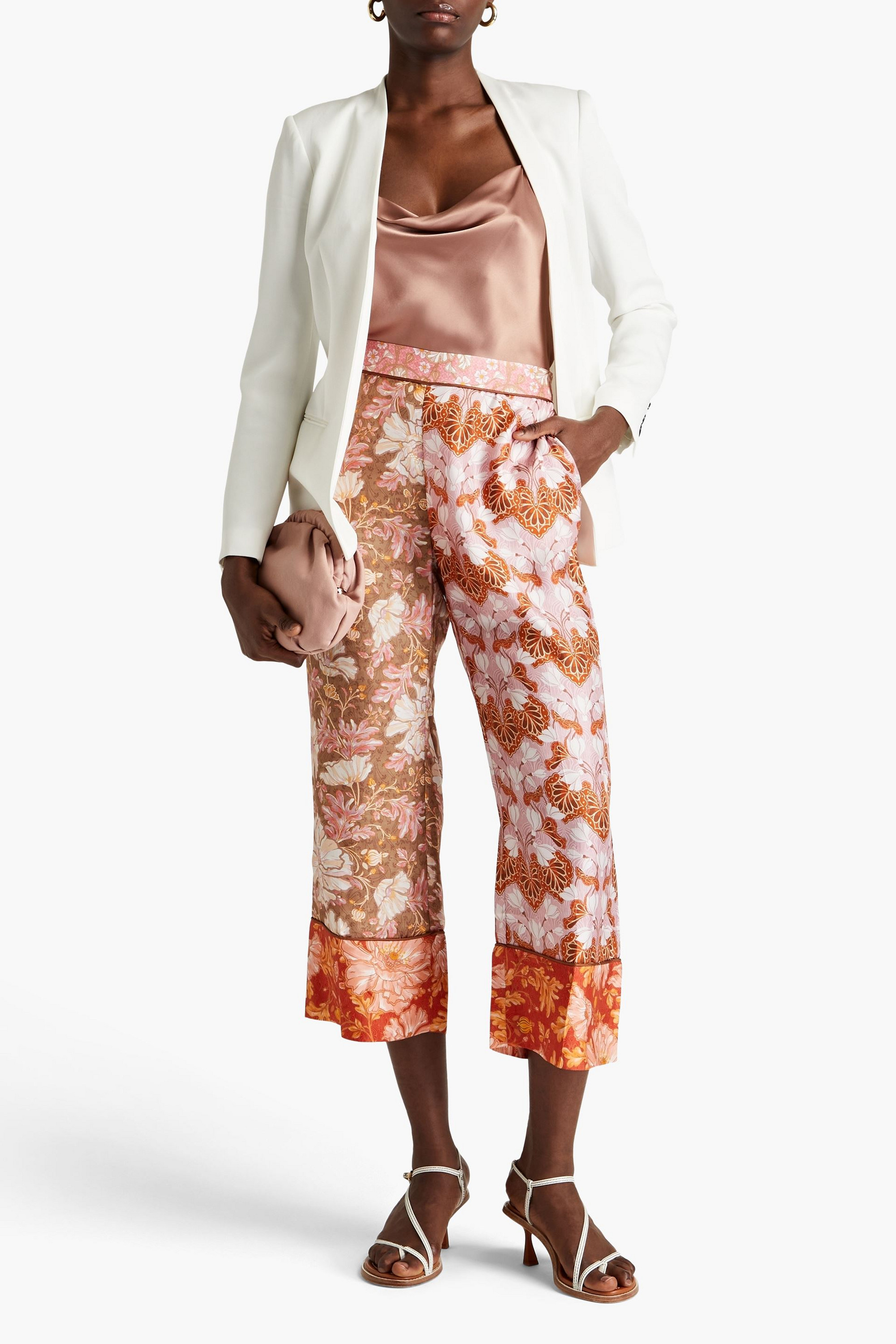 Zimmermann Cropped printed silk-twill straight-leg pants