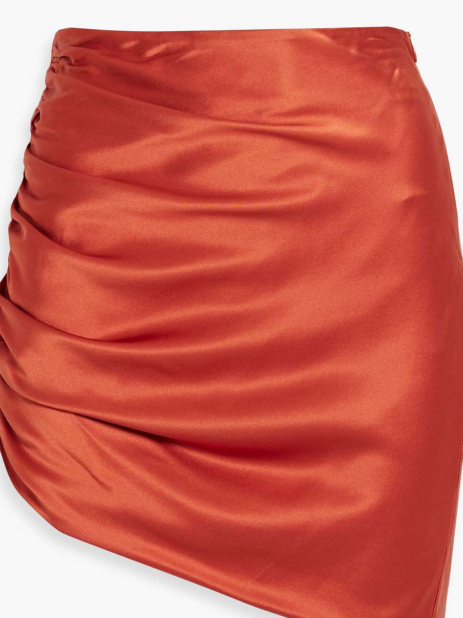 asymmetric ruched silk-satin mini skirt