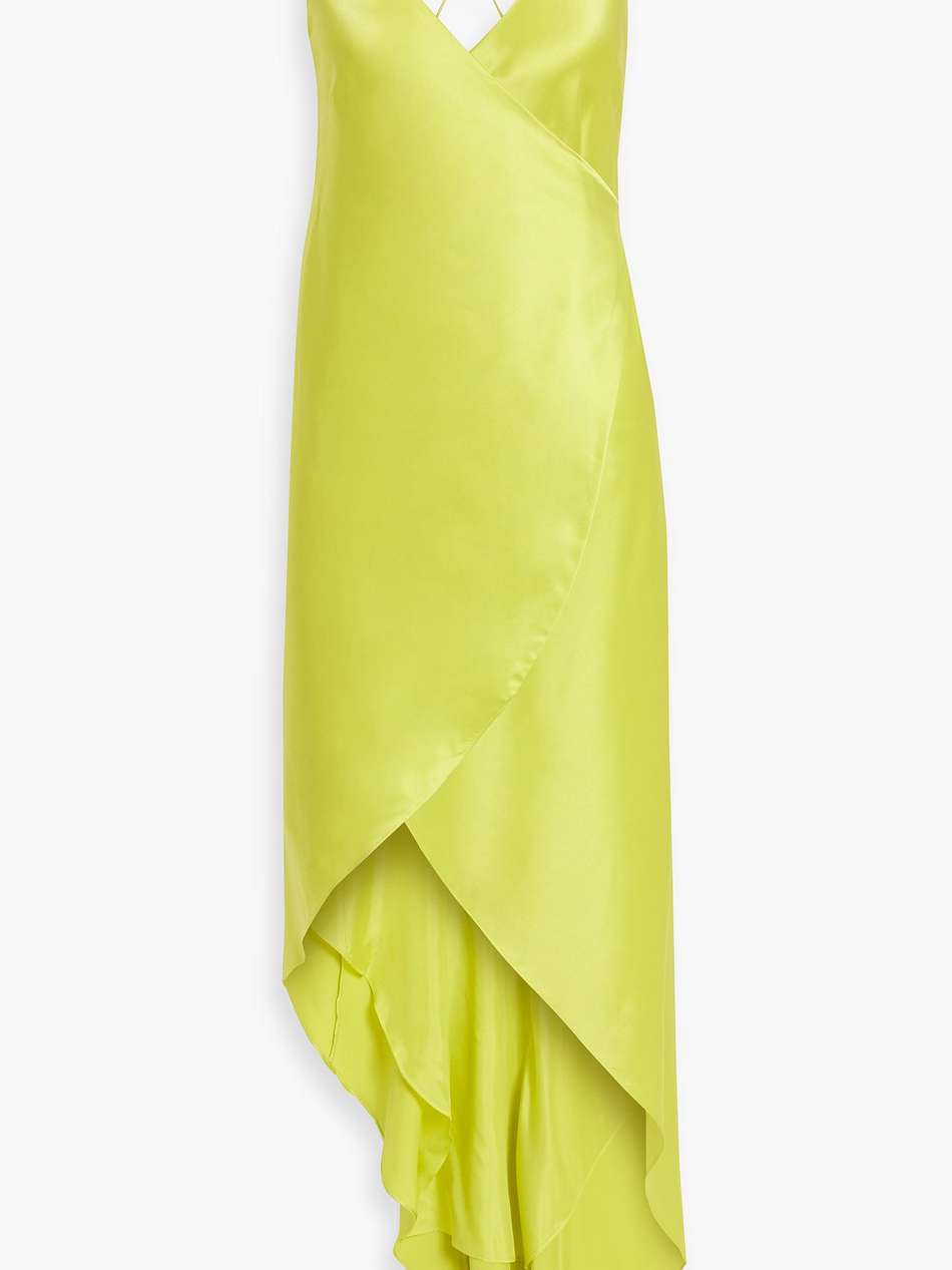 asymmetric silk-satin maxi wrap dress