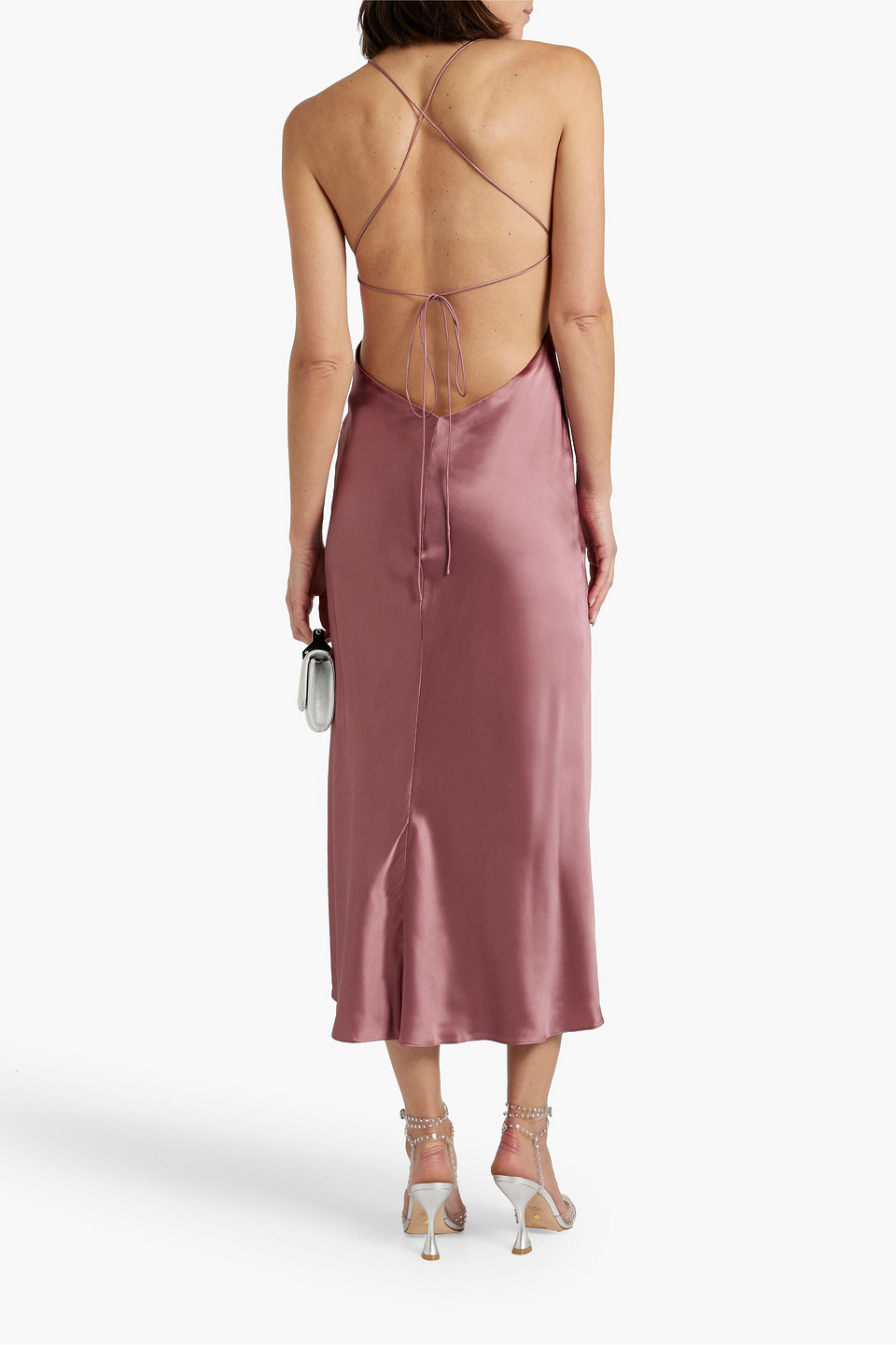 Shop Michelle Mason Cutout Silk-satin Midi Dress In Antique Rose