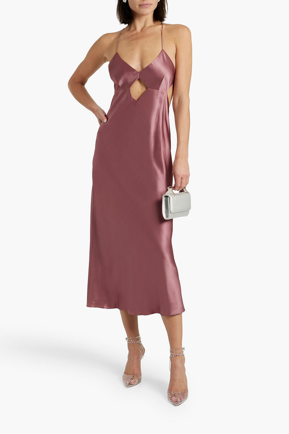 Shop Michelle Mason Cutout Silk-satin Midi Dress In Antique Rose