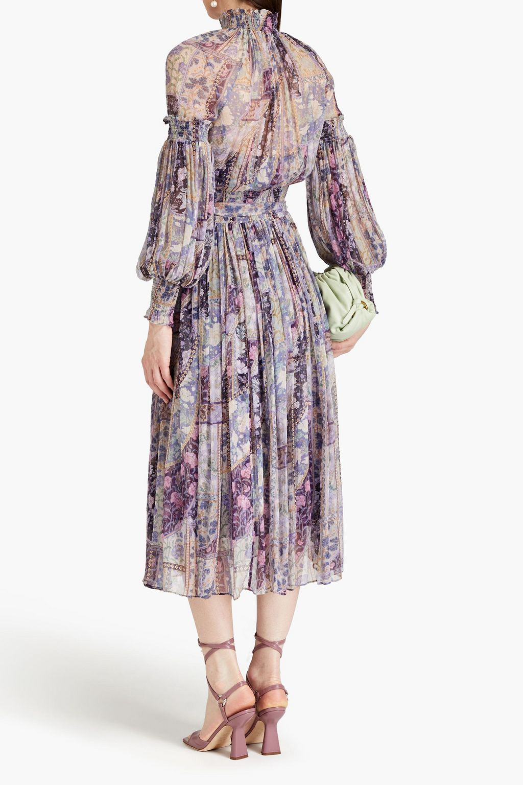ZIMMERMANN Shirred printed silk-crepon midi dress
