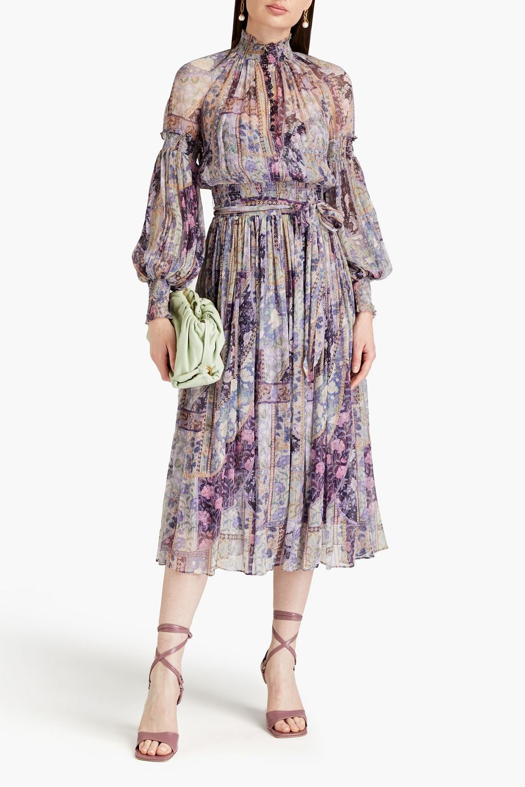 ZIMMERMANN Shirred printed silk-crepon midi dress