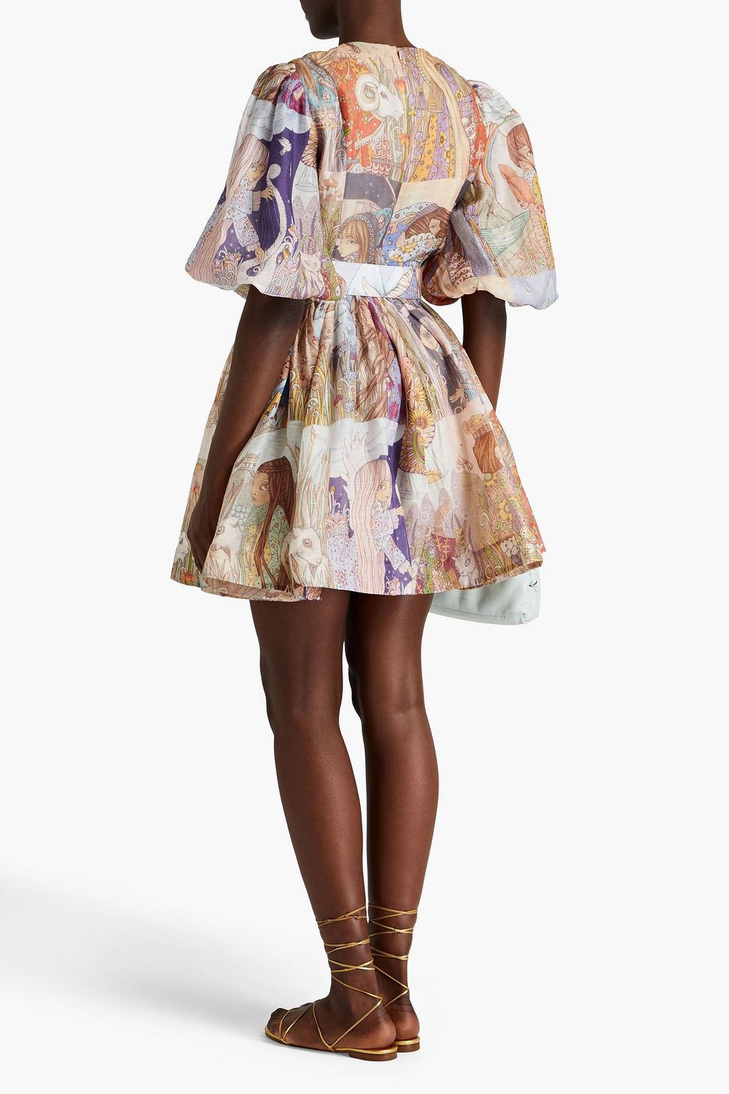ZIMMERMANN Bedrucktes Minikleid aus Gaze aus einer Leinen-Seidenmischung mit Verzierung