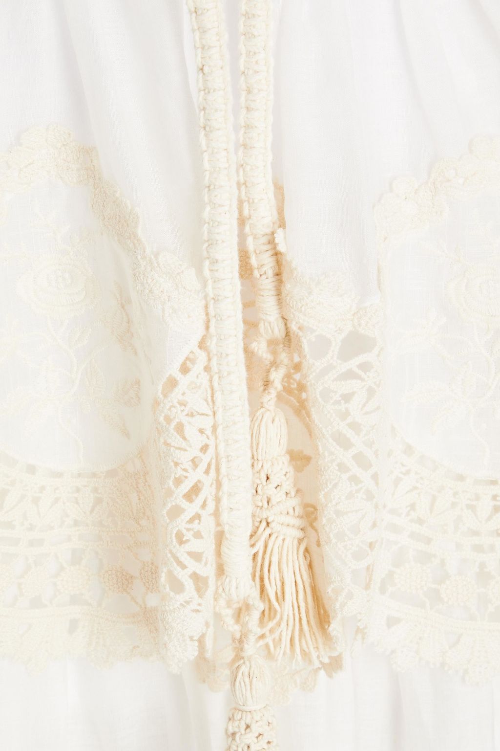 ZIMMERMANN Crocheted lace-trimmed tiered ramie-gauze maxi dress