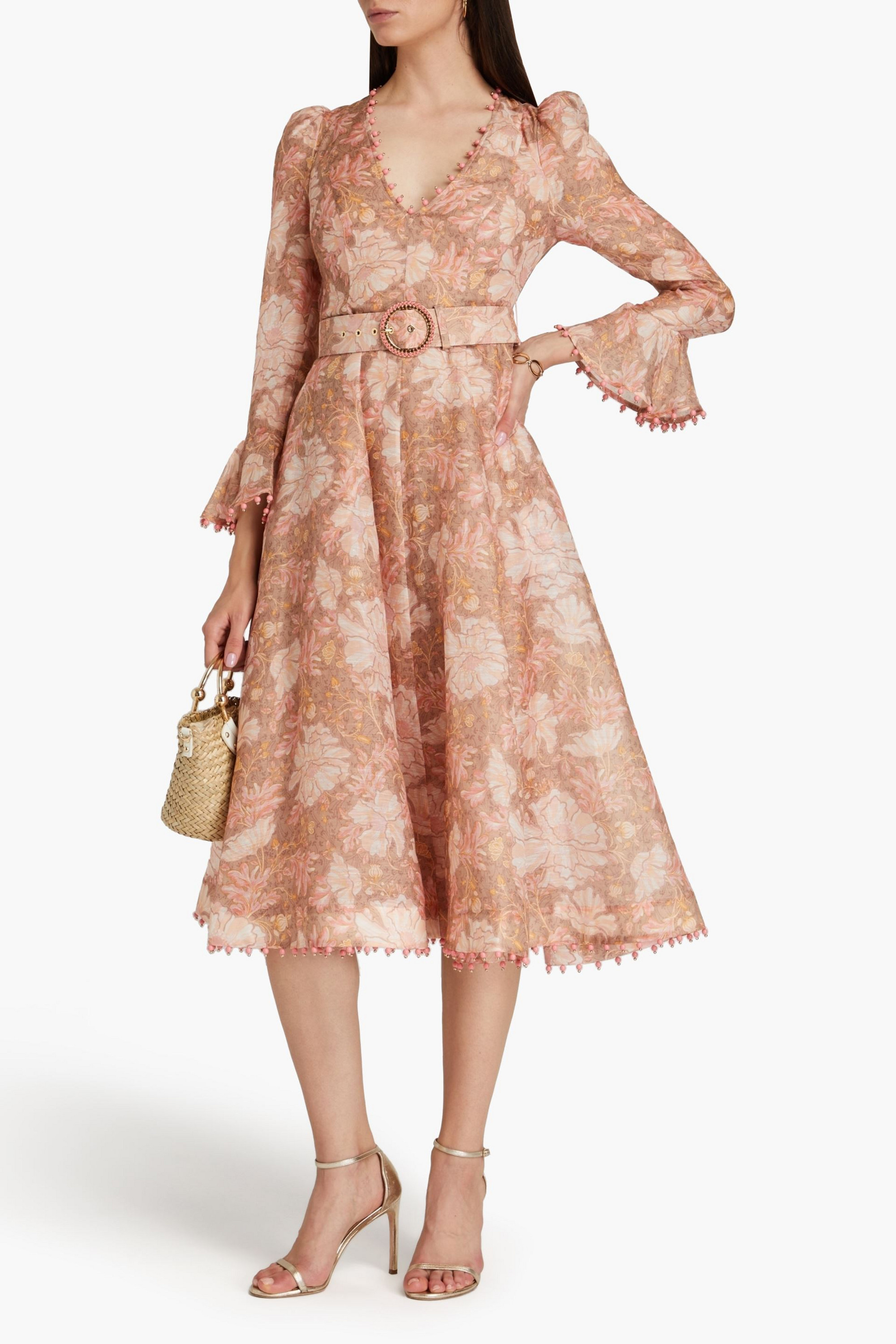 Zimmermann Bead-embellished floral-print linen and silk-blend midi dress