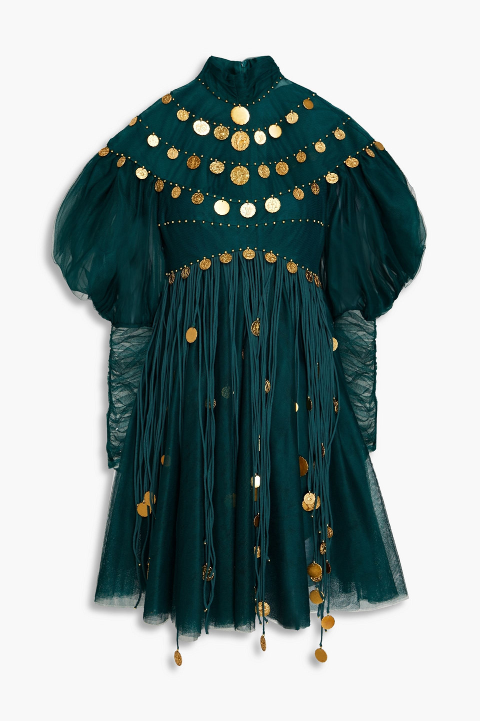 Zimmermann Embellished Gathered Tulle Mini Dress In Emerald