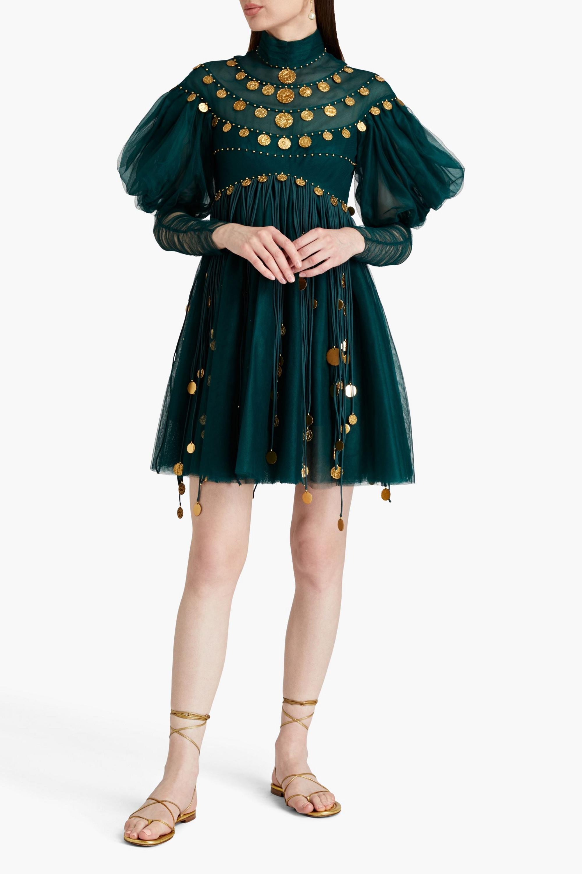Zimmermann Embellished fringed tulle mini dress