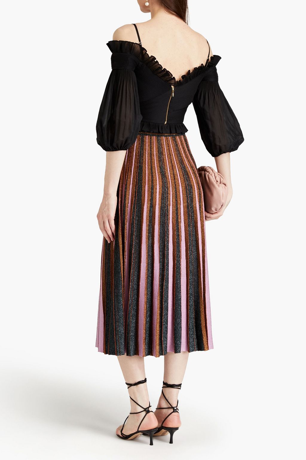 ZIMMERMANN Metallic striped ribbed-knit midi skirt