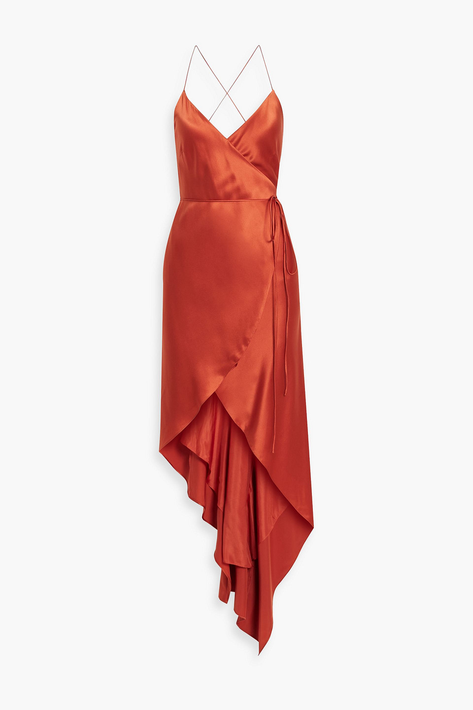 Michelle Mason Asymmetric Silk-satin Wrap Dress In Brick