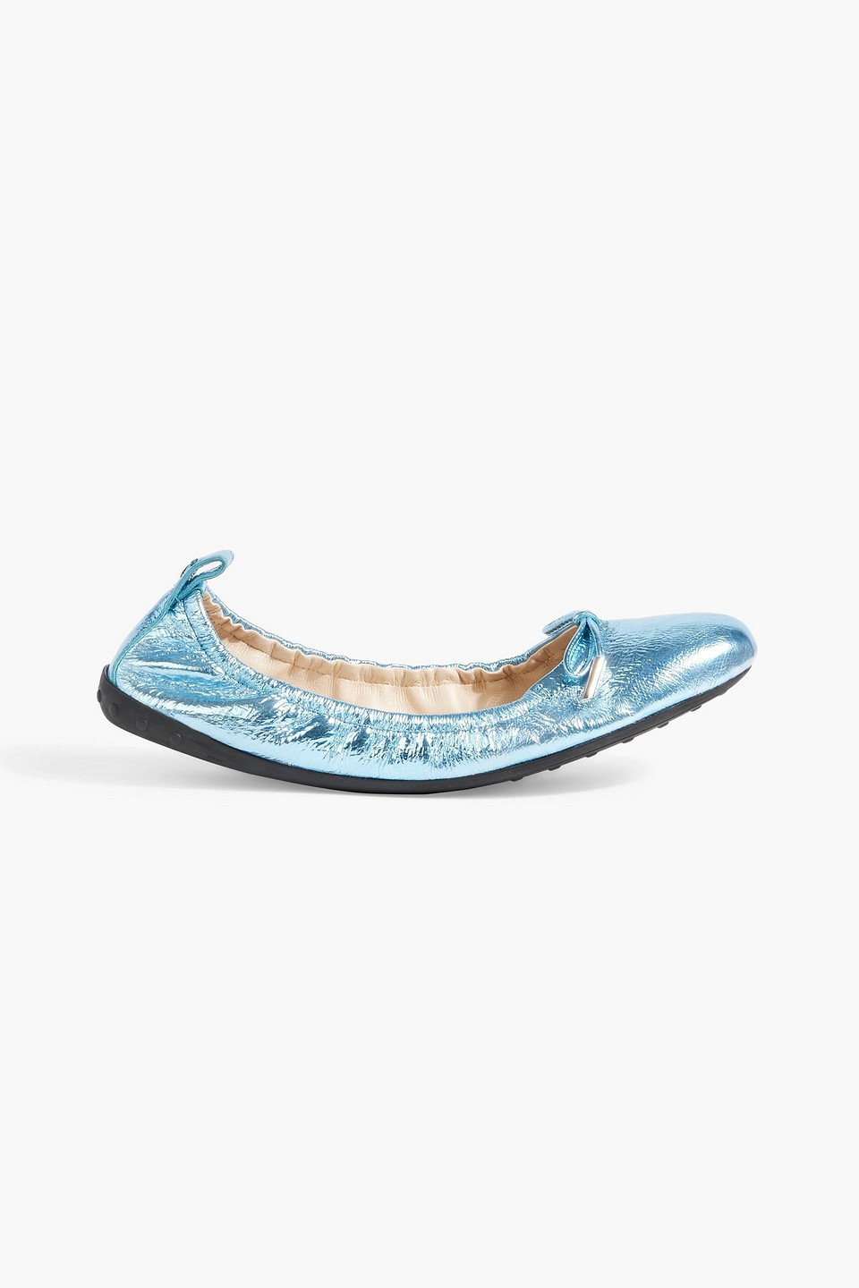 Tod's Metallic Textured-leather Ballet Flats In Sky Blue