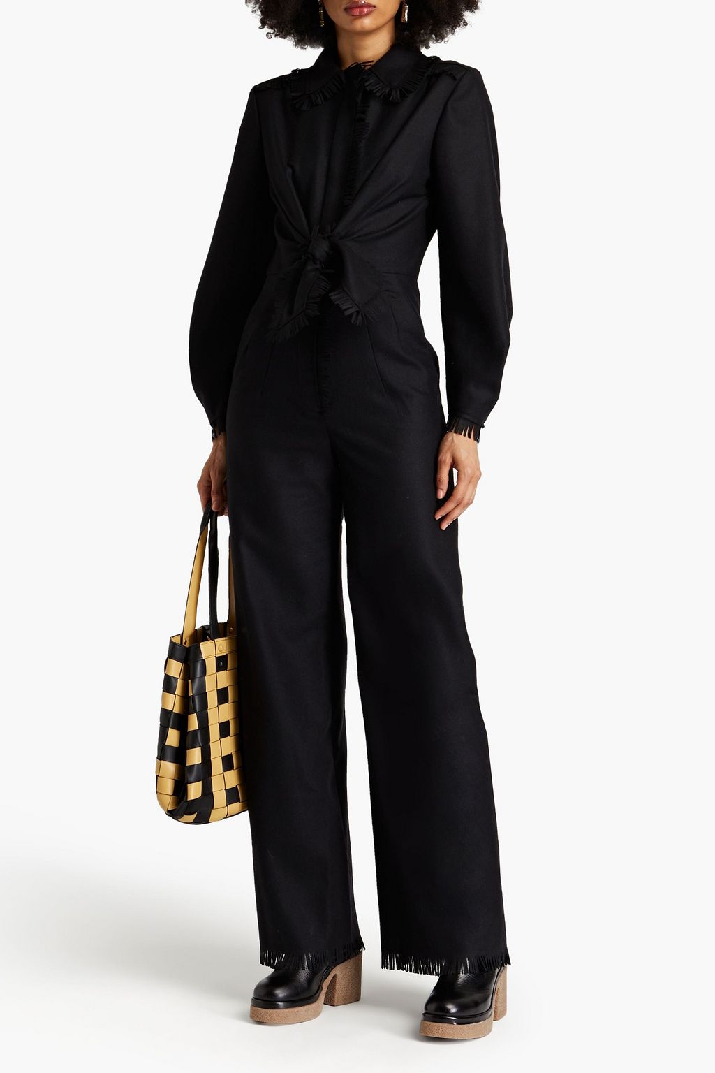 ALBERTA FERRETTI Fringed knotted wool-blend felt jumpsuit