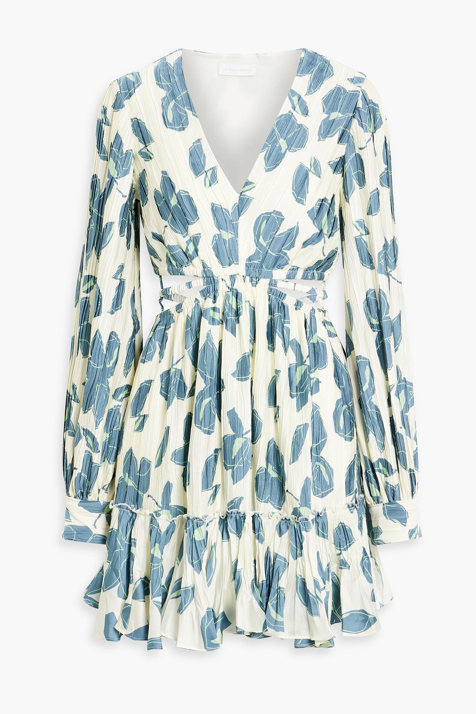 Simkhai Londyn Floral-print Plissé Satin-crepe Mini Dress In Ivory