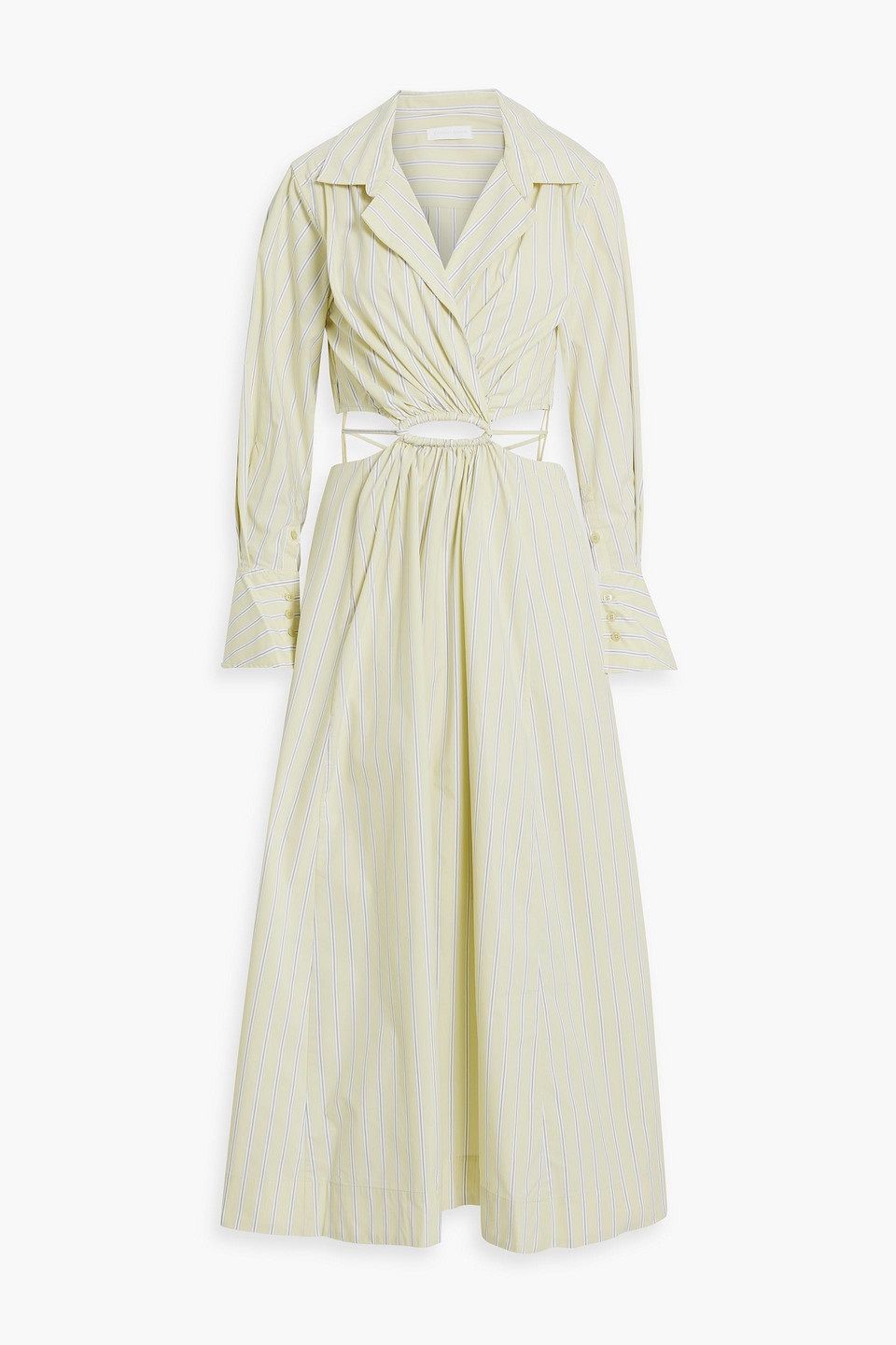 Simkhai Cutout Striped Cotton-blend Poplin Maxi Shirt Dress In Light Green