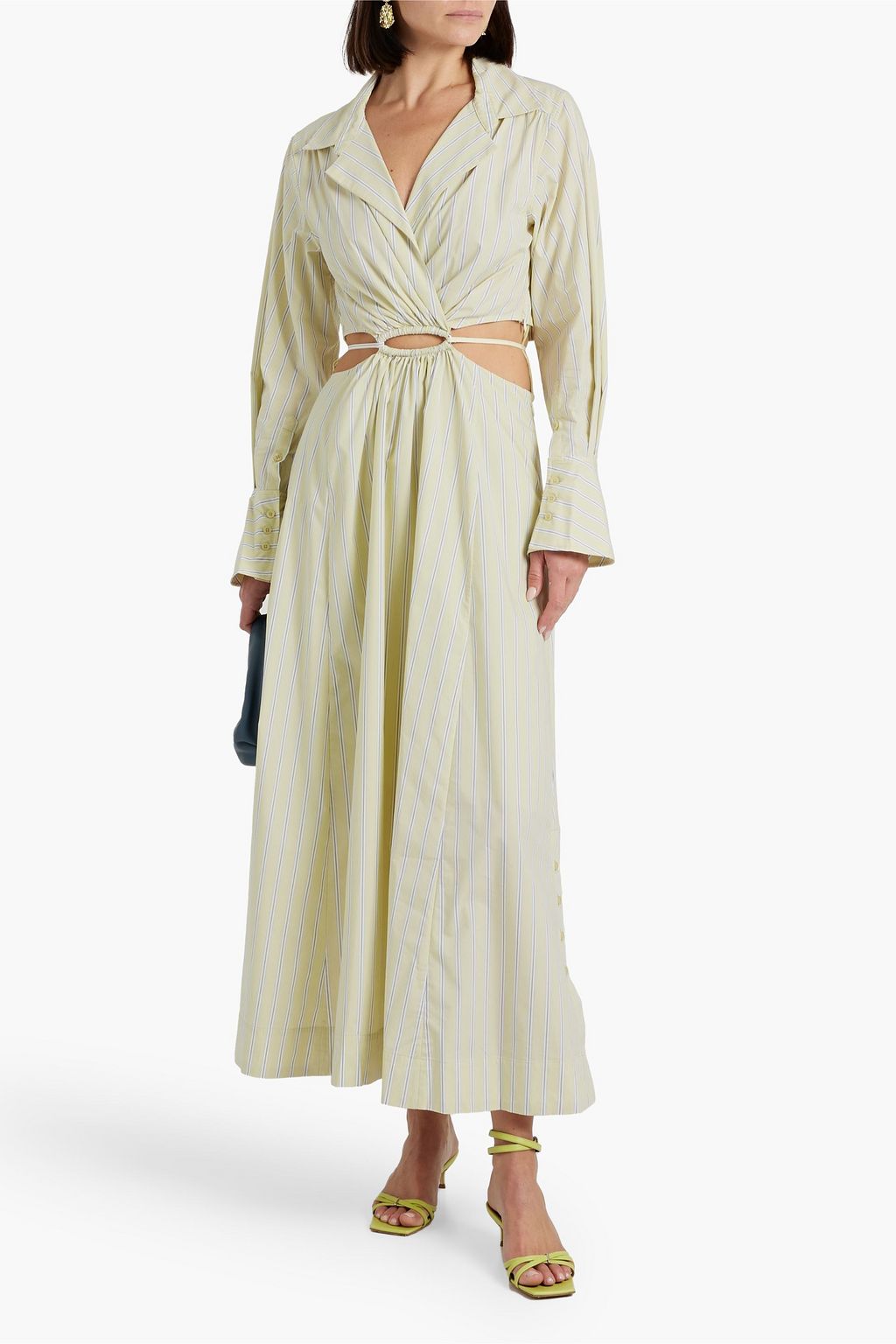 SIMKHAI Alex cutout striped cotton-blend poplin maxi shirt dress