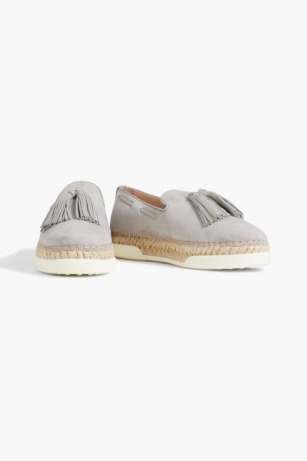 TOD'S Leather-trimmed tasseled suede espadrilles