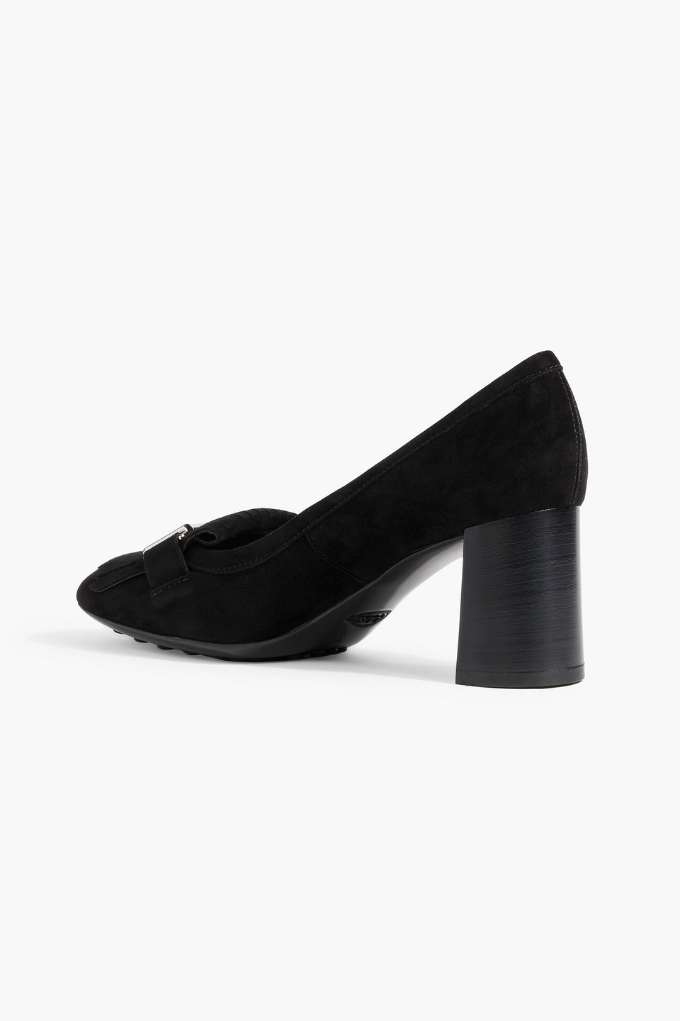 Tod's black suede hotsell block heel pumps