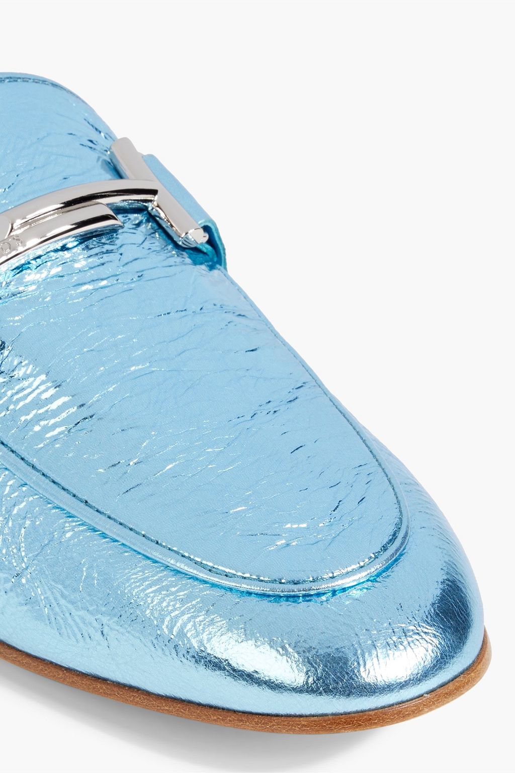 TOD'S Double T metallic textured-leather loafers
