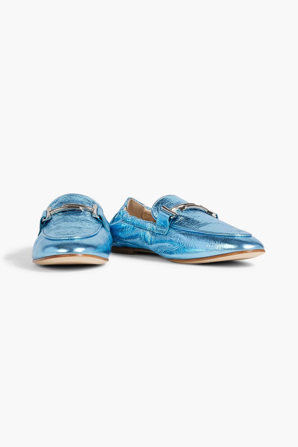 TOD'S Double T metallic textured-leather loafers