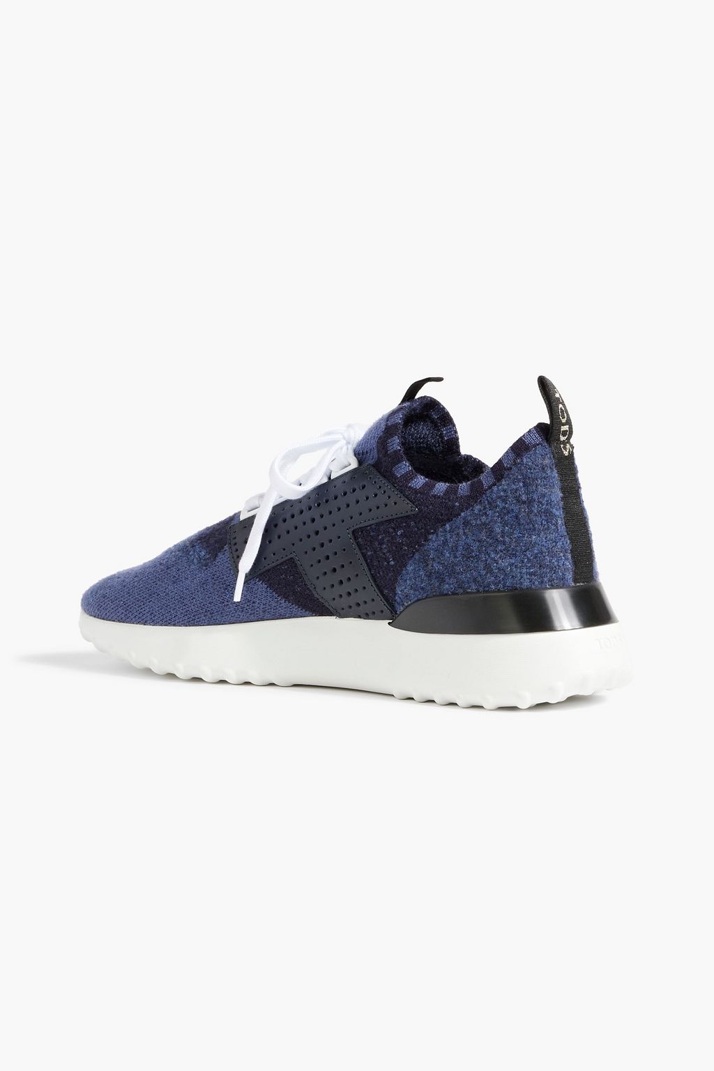 TOD'S Leather-trimmed metallic stretch-knit sneakers