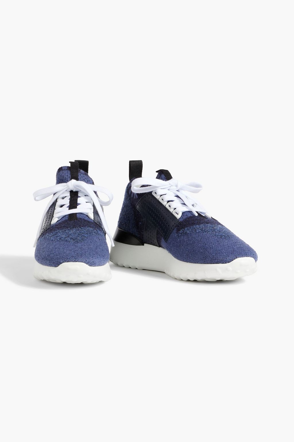 TOD'S Leather-trimmed metallic stretch-knit sneakers