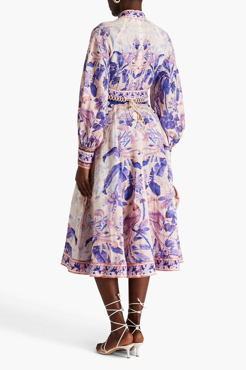 Zimmermann Belted Printed Linen Midi Dress In Purple